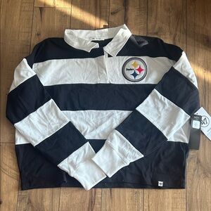 Striped Black and White Pittsburgh Steelers Long Sleeve Rugby Oversized Shirt